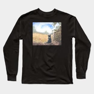 A Border collie dog meditates on a summer meadow Long Sleeve T-Shirt